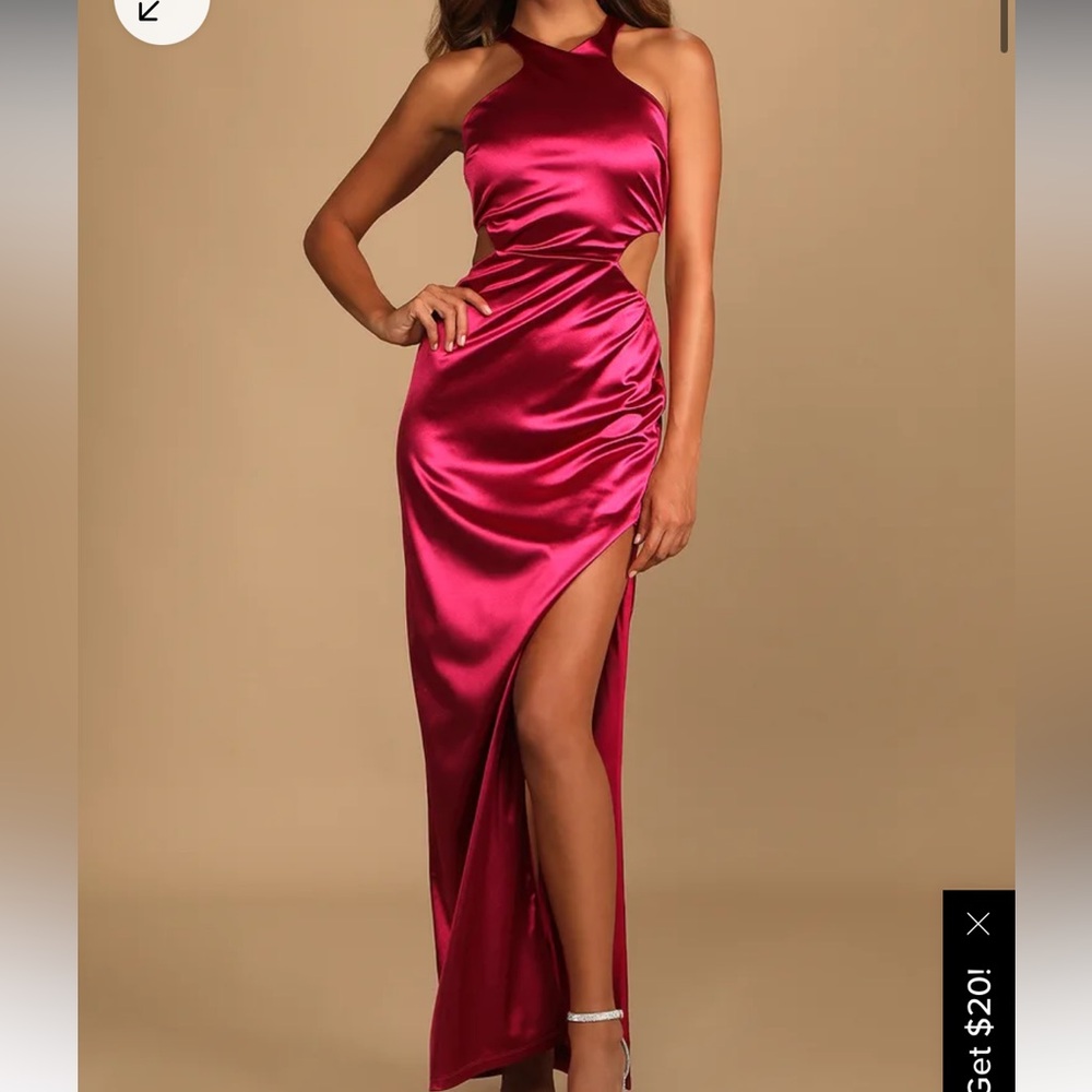 Just as Gorgeous Magenta Satin Halter Cutout Maxi Dress